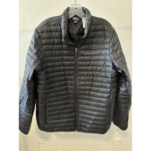 Eddie Bauer Mens Puffer Jacket Size M Black Packable Down Full Zip Quilted - Picture 1 of 5